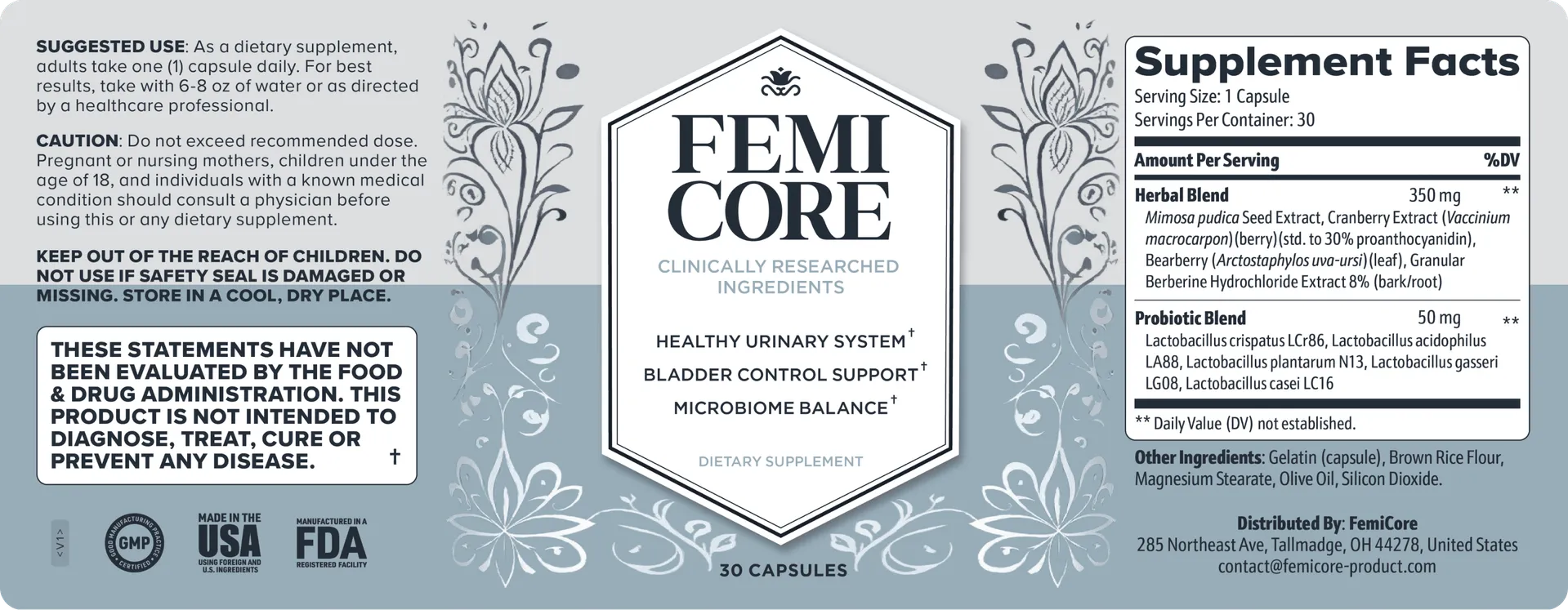 FemiCore product bottles and packaging