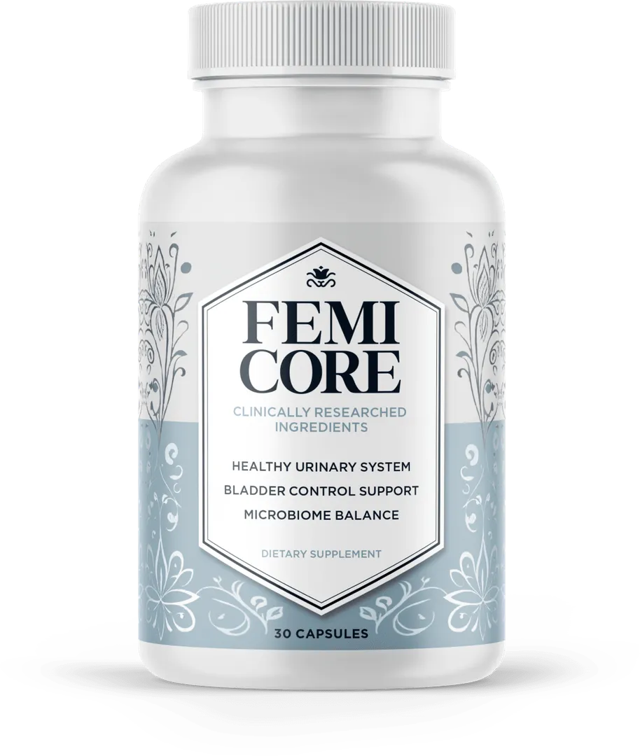 FemiCore supplement bottles on a clean background